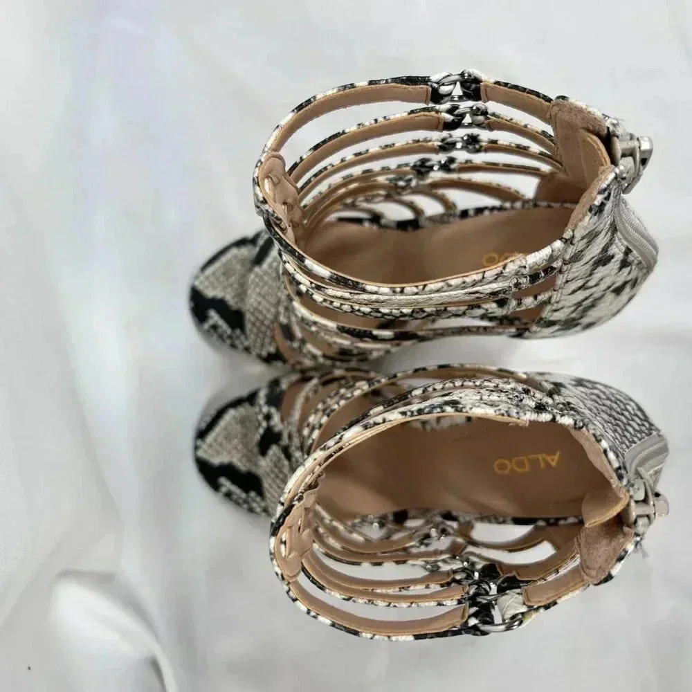 Aldo Unaclya Snake 8.5 Strappy Cage Heels Stiletto Animal Print Party